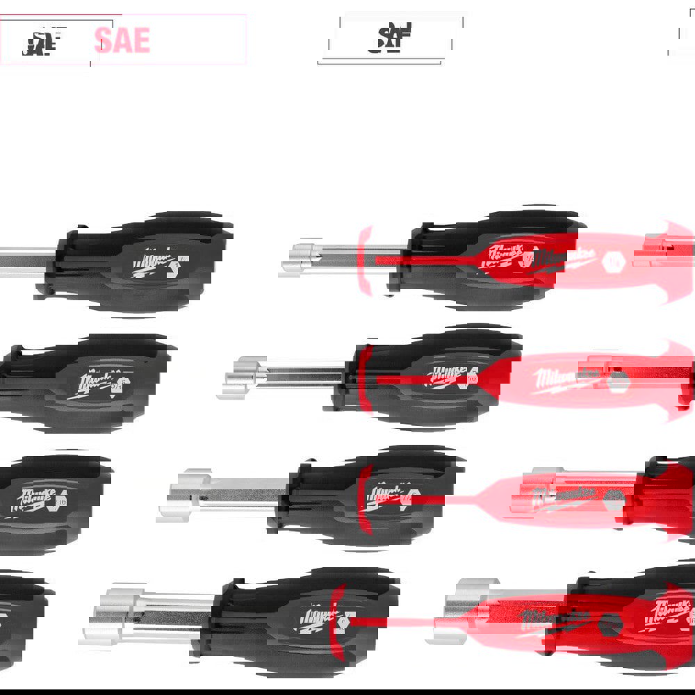 Nutdriver Sets; Drive Size: 1/4 in; 5/16 in; 7/16 in; 9/16 in ; Handle Type: Tri-Lobe ; Shaft Type: Hollow ; Container Type: None ; Shaft Length (Inch): 3 ; Overall Length (Decimal Inch): 7.3700